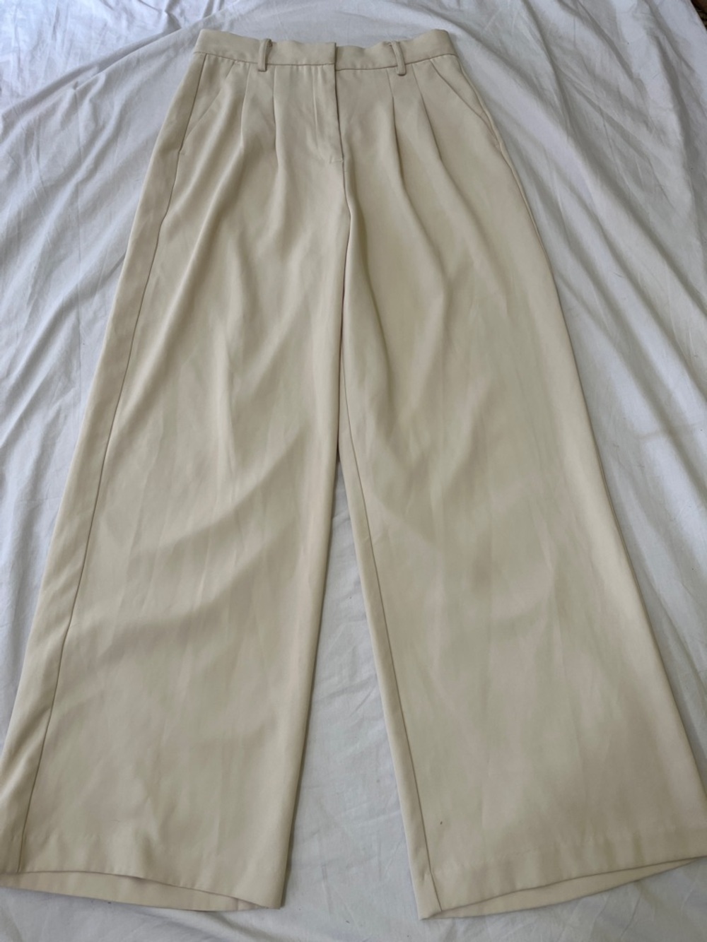 French Connection Cream Wide-Leg Pleated Chinos